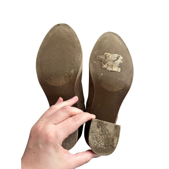 Womens Beige Suede Cutout Ankle Booties Block Heel, Report Sz 10 Studded Cowgirl - Picture 7 of 10